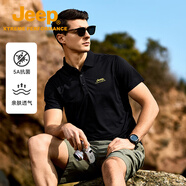 Jeep吉普速干翻領(lǐng)t恤男2025夏季半袖打底衫涼感透氣短袖polo衫體恤衫 品牌黑【100%滌綸】 3XL 建議175-190斤