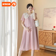 ARTFULMOM英國孕婦連衣裙2025新款大碼寬松娃娃領(lǐng)減齡時(shí)尚孕媽媽夏季裙子女 粉色 L