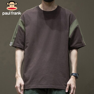 大嘴猴（paul frank）短袖t恤男夏季潮重磅純棉短袖男士拼接撞色寬松男裝 深棕色 M