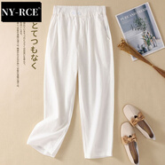 NY-RCE棉麻七分褲女2025夏季新款休閑褲純色寬松松緊腰薄款麻料褲子女 白色 XL