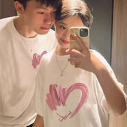 love legend情侶裝夏季天短袖t恤套裝新款潮流男女同款半袖上衣學生班服定制 (粉色愛心)白色/白色 4XL 男+女M
