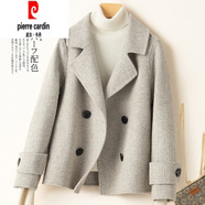 皮爾卡丹（pierre cardin）輕奢高端雙面羊絨大衣女短款西裝外套2025新款小個(gè)子千鳥格 灰格 M