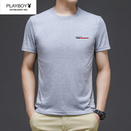 花花公子（PLAYBOY）男士純棉短袖T恤夏季中青年圓領(lǐng)印花半袖上衣服體恤衫 灰色 7018 M 適合100-120斤穿