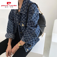 皮爾卡丹（PIERRE CARDIN）滿印提花長袖牛仔外套女韓版寬松2025新款早春休閑上衣春春牛仔衣 圖片色 S 【100斤以下】