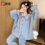 萌趣鯊2025年春夏款韓版甜美大翻領(lǐng)睡衣女波點(diǎn)長(cháng)袖長(cháng)褲家居服套裝可外穿 大翻領(lǐng)波點(diǎn) L 100-115斤