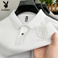 花花公子（PLAYBOY）品牌夏季新款保羅商務(wù)休閑男士短袖t恤純棉時(shí)尚意式POLO衫男灰色 白色【ZB6180】 M