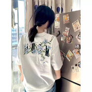 辰衣純美式潮牌藤蔓花卉刺繡純棉白色短袖t恤女夏季街頭hiphop情侶上衣 白色（純棉優(yōu)質(zhì)版） M