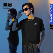 黑鯨海瀾之家旗下多色休閑短袖T恤男夏季圓領(lǐng)套頭衫男短t男舒適 CNTBW23027A黑色67 L