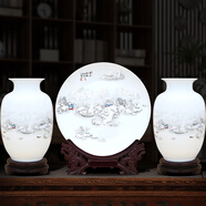 傲世景德鎮瓷器擺件辦公室博古架陶瓷工藝品酒柜玄關(guān)客廳電視柜裝飾品 溪山訪(fǎng)友三件套+全套底座+證書(shū)
