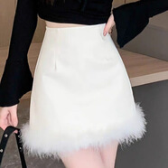 FHHUABD冬季2025新款小香風套裝韓劇小個子感甜美毛毛短外套半身裙子 白色 M 腰圍68-69厘米