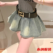 萱圖婭復古牛仔半身裙女夏季新款高腰顯瘦防走光大擺A字傘裙辣妹短裙潮 深藍色款 S