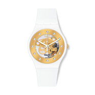 斯沃琪（Swatch）【情人節(jié)禮物】Swatch斯沃琪瑞士男女手表學生鏤空防水石英腕表 圣誕金魅 SUOZ148【拍前咨詢庫存】