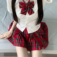 金璽鑫美式校園百褶裙女夏格子jk半身裙春秋高腰a字顯瘦學(xué)院風(fēng)紅色短裙 紅格子百褶裙+領(lǐng)結 2XL