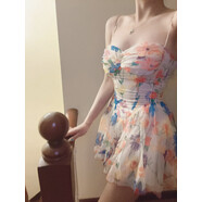 7.14越南等了2個(gè)月才收到做了防走光褲 美女的連衣裙 印花連衣裙+短褲 均碼 xs