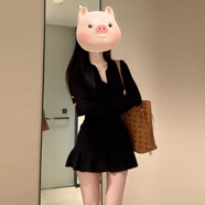 現(xiàn)寶蓮韓系感黑色連衣裙子女2025早初春季修身收腰包臀短裙套裝 黑色套裝【廳里廳氣的連衣裙/連 S 40/45kg