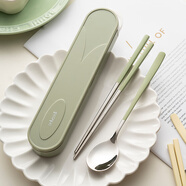 onlycook304不銹鋼便攜餐具盒套裝 帶掛鉤筷子勺子套裝 學(xué)生餐具套裝綠色