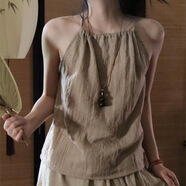 XCFREHT【凡塵】禪意風(fēng)外套掛脖吊帶飄逸半身裙棉麻禪服女裝清冷茶服漢服 杏色吊帶 L