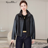 卡搭（kraallda）正宗真皮皮衣女外套秋冬季新款高級感頭層綿羊皮短款寬松外套女裝 黑色 S （參考體重：90-120斤）
