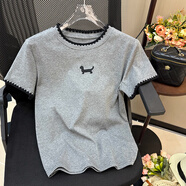 蕓玫兒（yunmeier）2025年夏季新款夏天拼接撞色短袖T恤女韓版寬松休閑正肩上衣洋氣 深灰色 S