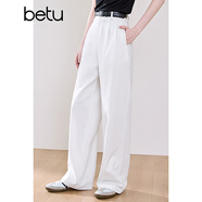 百圖[防透小白褲]betu女裝2025夏季新款休閑褲慵懶法式闊腿褲2503T83 白色 M
