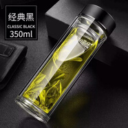 樂(lè )扣樂(lè )扣（LOCK&LOCK）玻璃杯水杯雙層男2025新款耐高溫杯子茶水分離杯大容量便攜泡茶杯 【升級茶水分離款】商務(wù)黑 350ml