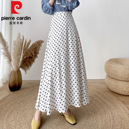皮爾卡丹（pierre cardin）適合胯大腿粗波點(diǎn)雪紡半身裙女中長(cháng)款高腰大擺裙子a字顯瘦傘裙春 白色 M