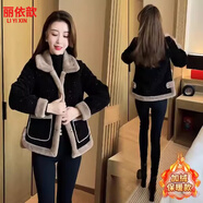 麗依歆加絨加厚短外套女冬季2025今年流行新款小個子高級感大毛領(lǐng)派克服 黑色 XL (80-100斤)