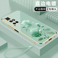 攸暮閣 適用紅米note11手機殼11pro創(chuàng  )意粉玫瑰新款高級感直邊電鍍硅膠軟殼全包防摔保護套時(shí)尚潮流女款 淡青色D-沙龍玫瑰F青【配手繩】 紅米NOTE11 5G版
