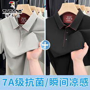 啄木鳥【7A級抗菌】冰絲短袖t恤男夏季薄款男士polo衫翻領商務休閑半袖T 運動灰+黑色 (超值兩件裝) L /50(建議120-135斤)