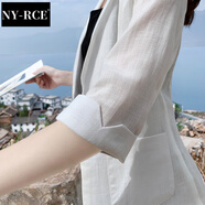 NY-RCE2025夏季棉麻小西裝外套女秋季薄款英倫風(fēng)休閑百搭壓麻小西服七分 白色(七分袖) L