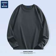 GENIOLAMODE純棉打底衫長(zhǎng)袖T恤男純色基礎(chǔ)凈版寬松春秋圓領(lǐng)內(nèi)搭體恤衫 純棉-深灰(空白) L
