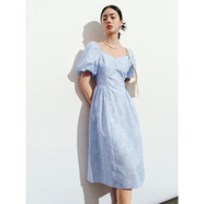 太平鳥女裝【京東獨(dú)享】連衣裙夏季法式氣質(zhì)高腰長裙 藍(lán)色紋樣 S