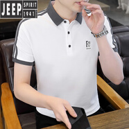 JEEP SPIRIT冰絲polo衫短袖男夏季t恤2025新款衣服潮流男裝高端休閑翻領半袖 1033白色 L 170