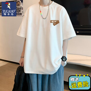 啄木鳥重磅純棉短袖t恤男2025夏季寬松潮流圓領(lǐng)半袖打底衫青少年上衣服 010白色 【圖標印花】 2XL 【建議140-155斤】