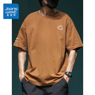 真維斯（Jeanswest）純棉短袖t恤男夏季新款圓領(lǐng)刺繡潮流半袖寬松加肥加大碼休閑上衣 咖色 XL
