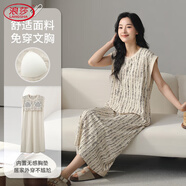 浪莎（LangSha）2025年新款夏季睡裙女無(wú)袖背心睡衣長(cháng)款連衣裙花邊帶胸墊家居服 19202 M [柔軟親膚舒適]