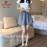皮爾卡丹（pierre cardin）2024夏季薄款雪紡雙層高腰顯瘦短褲A字寬松松緊腰休閑闊腿短褲 灰色[雪紡短褲] M 80-100