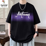 啄木鳥（TUCANO）短袖t恤男夏季潮牌漸變印花半袖衣服男青少年寬松休閑五分袖體恤 10206-7099黑色 XL 約115-130斤可穿