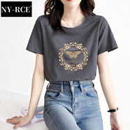 NY-RCE短袖T恤女新款白色潮牌質(zhì)感時尚女裝印花超火上衣設(shè)計感 214印花煙灰色 XL