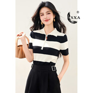 SXA香港潮牌短袖條紋T恤女2025夏季新款鏤空寬松時(shí)尚百搭氣質(zhì)上衣 條紋 L