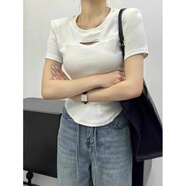 南極人（Nanjiren）黑色鏤空正肩短袖T恤女2025夏季新款不規則設計感小眾短款學(xué)生上 白色 S