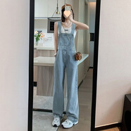 榮西圖（RONGXITU）牛仔背帶褲女秋冬2025新款韓版寬松直筒闊腿褲廣州十三行 468淺藍(lán) S