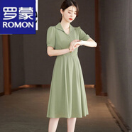 羅蒙（ROMON）女裝連衣裙女氣質(zhì)高級(jí)感2023夏季新款收腰修身顯瘦小個(gè)子純色裙子 淺綠色 M