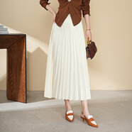 歐潤娜白色百褶半身裙女春夏氣質(zhì)名媛高腰中長款a字裙遮胯顯瘦大擺傘裙 白色 S 80-95