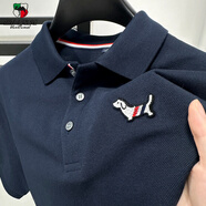 西域駱駝（VANCAMEL）棉夏季翻領(lǐng)POLO衫下擺開(kāi)叉時(shí)尚貼標短袖T恤男士上衣體恤潮 藏青色 M