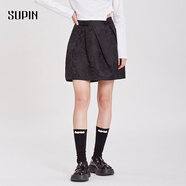 速品中式提花圖案A字半身裙盤扣設(shè)計短款裙子女 N13黑色 M