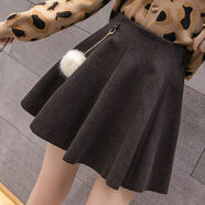 XCFREHT毛呢a字半身裙秋冬女裝2023年秋季新款冬裙子高腰百褶短裙褲時(shí)尚 深灰色 M  建議98--108斤