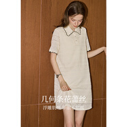 庫恩瑪維（KUHNMARVIN）Polo領(lǐng)短袖連衣裙女2025年夏季新款富家千金感百搭蕾絲裙K33786 米杏色 S
