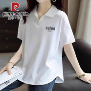 皮爾卡丹（pierre cardin）夏季POLO衫女短袖休閑大碼不規(guī)則弧形下擺寬松顯瘦減齡翻領(lǐng)上衣服 2024白色-【C15-B34】2025 XL 115-130斤