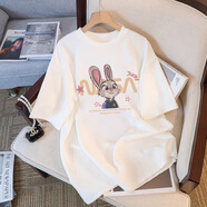 森馬（Semir）白色短袖T恤女2025夏季新款純棉大碼上衣寬松顯瘦體恤打底衫 白色- NASA兔警官 L